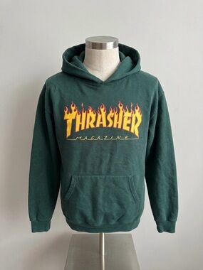 Thrasher Magazine Flame Logo Hoodie Forest Green Size M